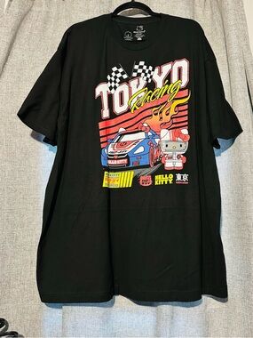 Hello Kitty Black Unisex NASCAR Racing Graphic Tee with Red & Yellow Accents